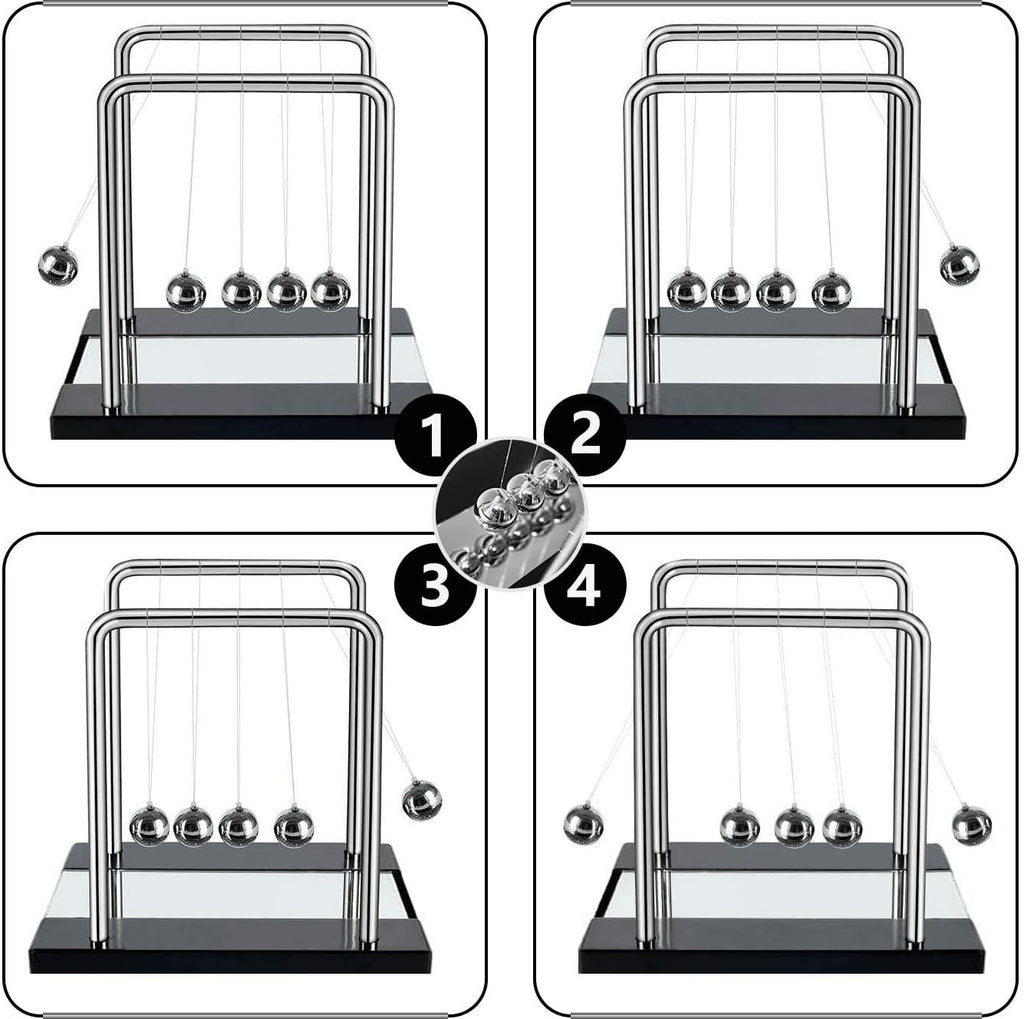 Oversized Newton's Cradle, Desk Table Decor Metal Pendulum Ball Newton Ball Physics Science Pendulum Steel Balance Bal l for Office Physics Teacher Toys- with Mirror