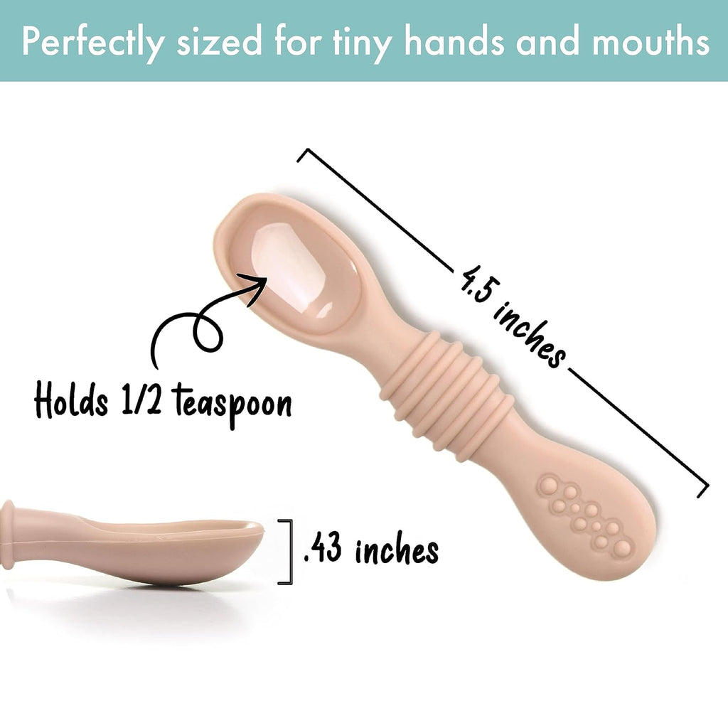 PrimaStella Silicone Chew Spoon 6-Piece Set | First Stage Feeding Spoons | Baby Led Weaning Supplies | BPA Free | Dishwasher and Boil Safe | Neutral Palette
