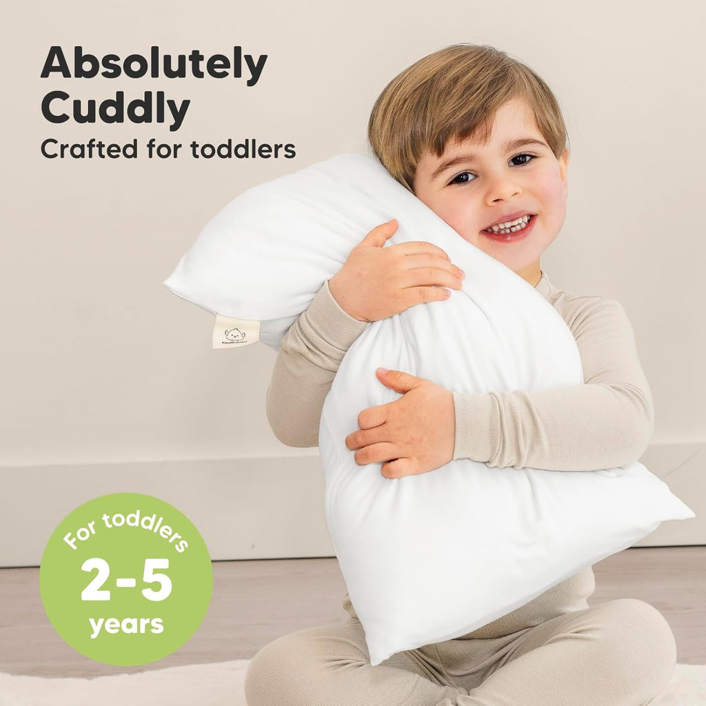 Toddler Pillow with Pillowcase - 13x18 My Little Cuddly Pillow, Viscose Derived From Bamboo Nursery Toddler Pillows for Sleeping,Kids Pillow,Small Travel Pillows,Mini Toddler Bed Pillow (Soft White)