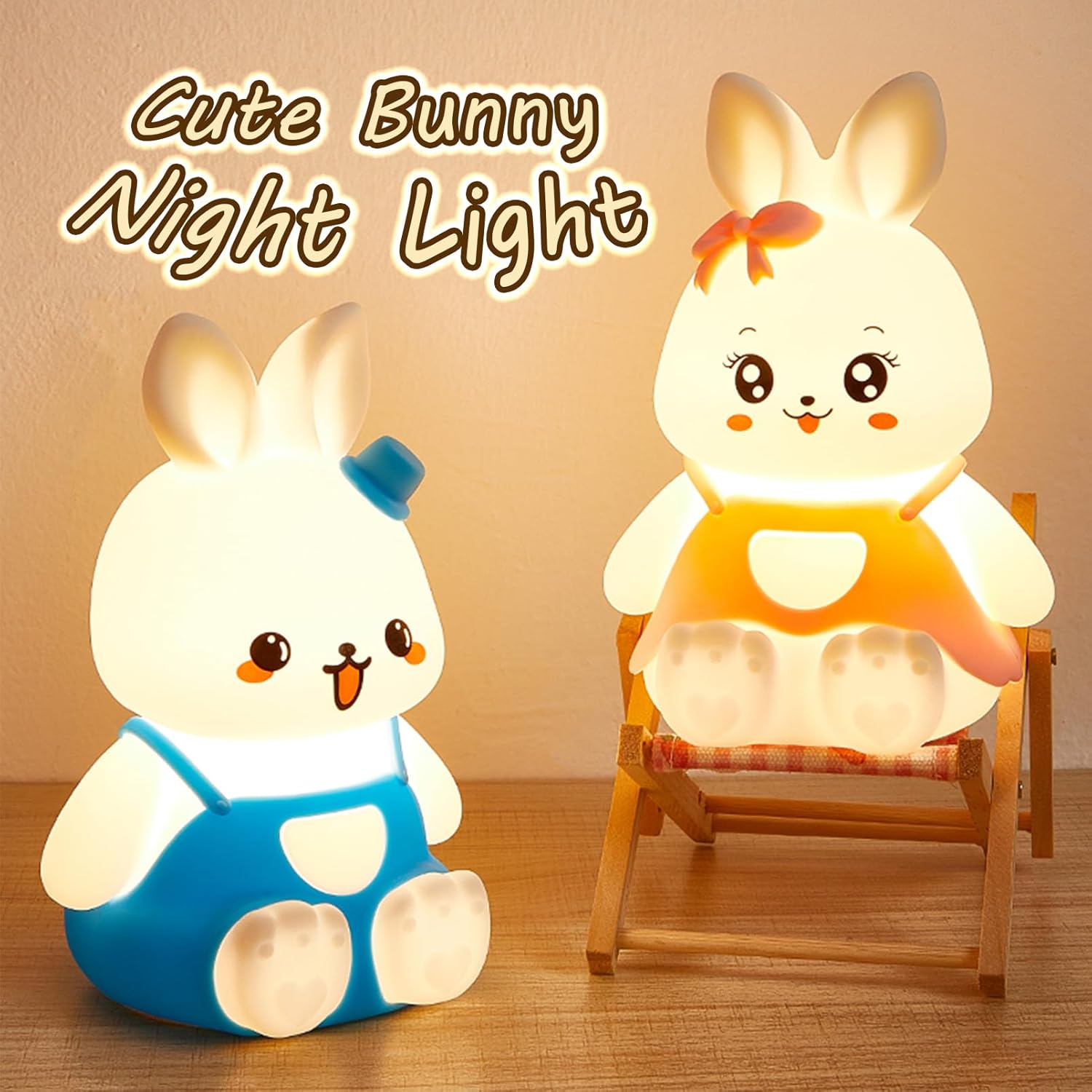Night Light for Kids Bunny Lamp, Cute Easter Gifts for Girls,Rechargeable Baby Nursery Nightlight for Bedroom, Animal Silicone Kids Lamp Kawaii Room Decor