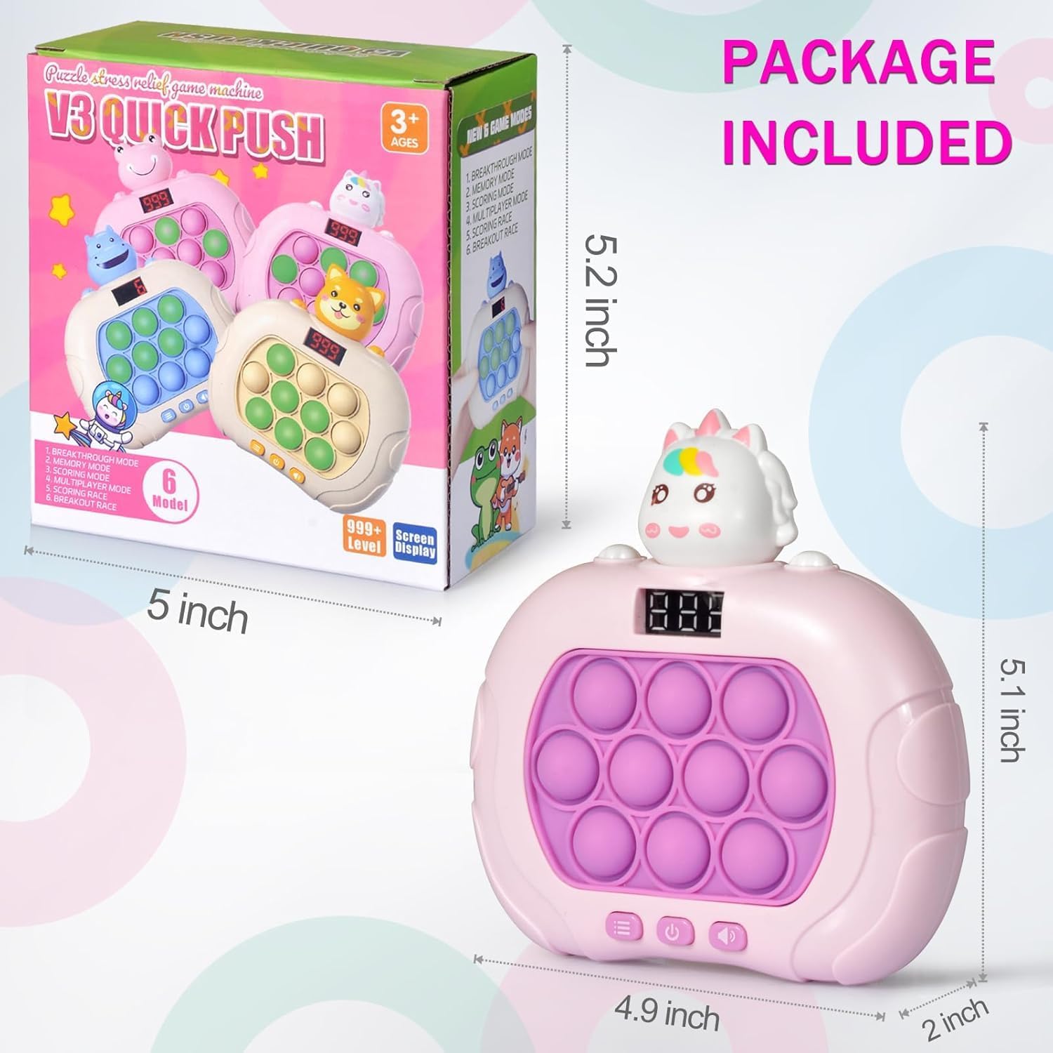 Fast Push Game Pop Fidget Toys for Kids Adults, Handheld Puzzle Game Sensory Toys with LED Screen, Quick Push Light Up Game Gifts for 3-12 Year Old Girls Boys