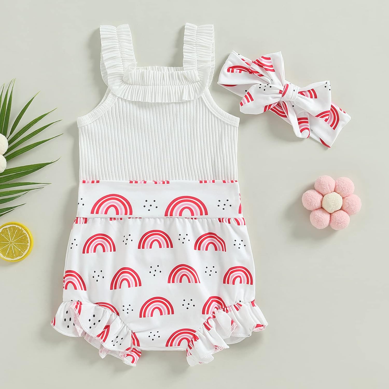 fhutpw Baby Girl Clothes Summer Cute Outfits 3 6 12 18 Months Spaghetti Strap Romper & Floarl Shorts Sets