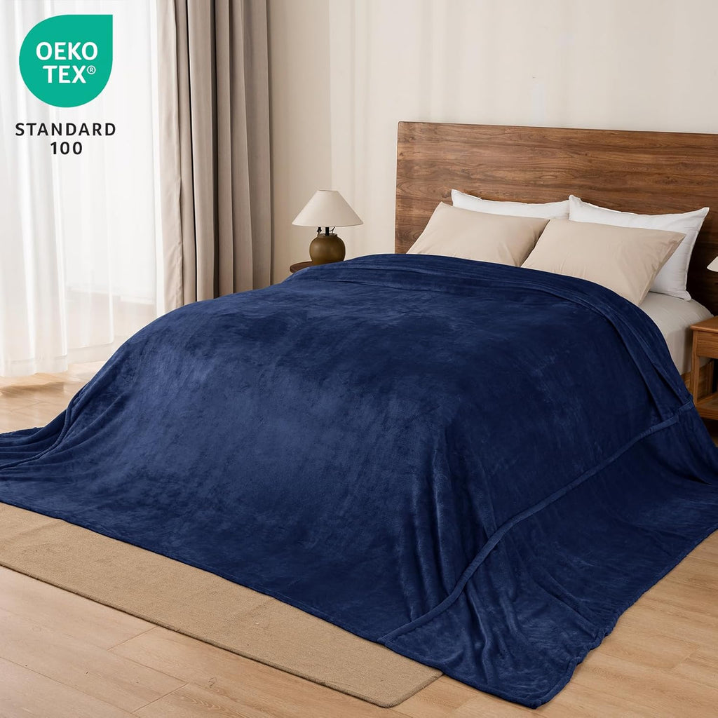 PHF Oversized King Fleece Blanket 120"x120", No Shed No Pilling Big Soft Blanket, Extra Large 10'x 10' Lightweight for Bed, Sofa Travel and Camping, Suitable for All Season, Navy Blue