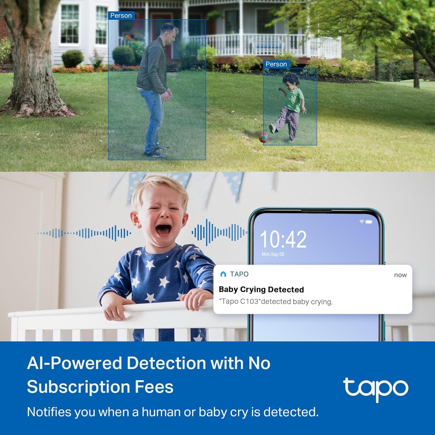 Tapo 2K 3MP Pan/Tilt Indoor/Outdoor Security Camera, Free Person/Baby Cry Detect & Track, 360° Pan, Color Night Vision, SD/Cloud Storage, Works w/Alexa & Google Home, HybridCam 360, Black (2-Pack)