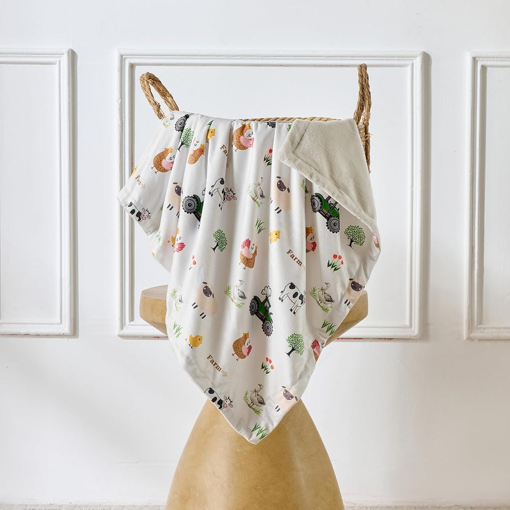 Baby Blanket 30x40 Inches Soft Double Layer Fleece Throw with Great Farm Print Gender Neutral Crib Blanket for Infant, Toddler, Newborn Baby Girl or Boy Shower Gift