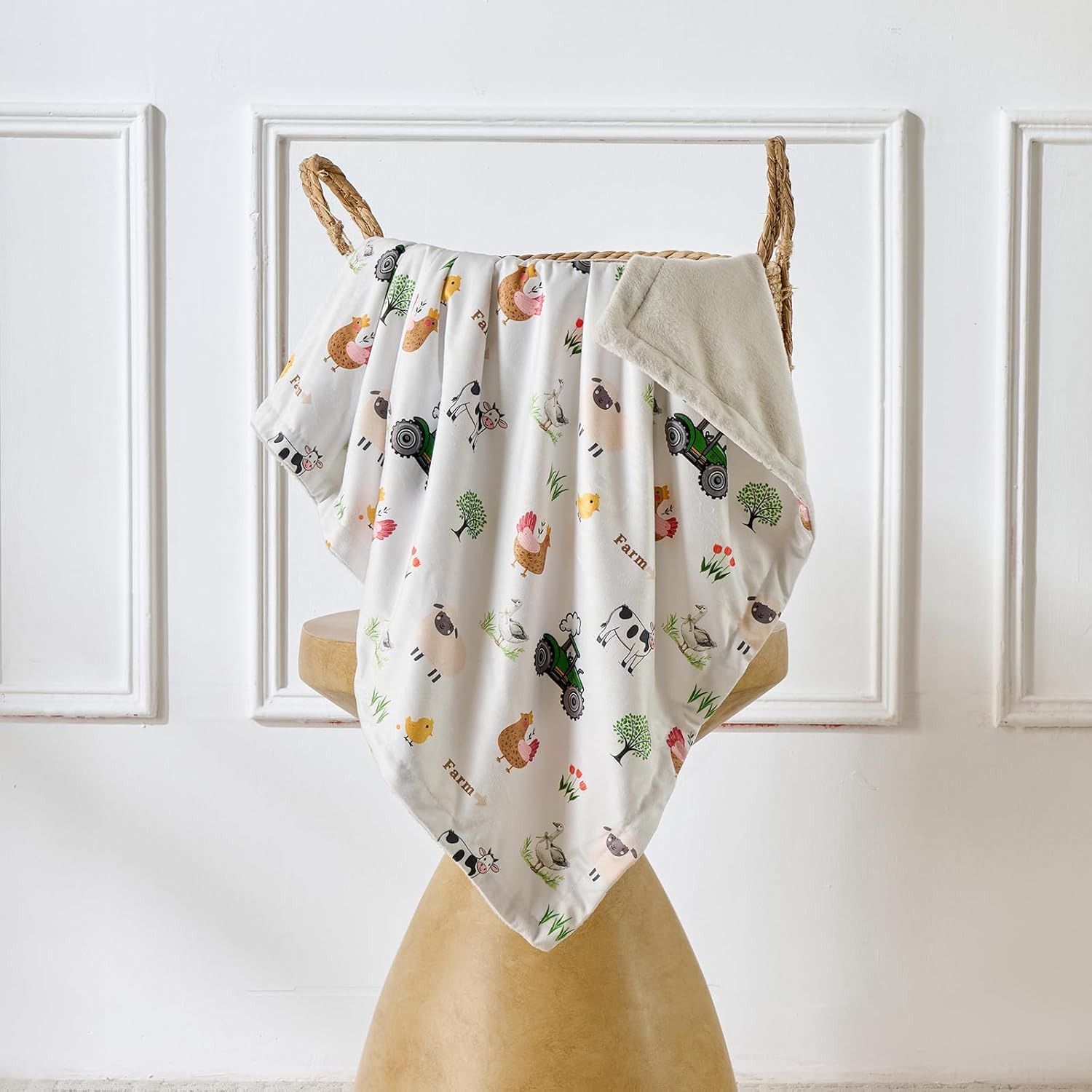 Baby Blanket 30x40 Inches Soft Double Layer Fleece Throw with Great Farm Print Gender Neutral Crib Blanket for Infant, Toddler, Newborn Baby Girl or Boy Shower Gift