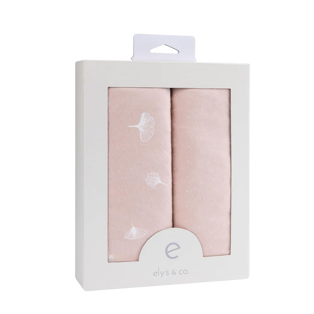 Ely’s & Co. Changing Pad Cover, Diaper Changing Table Sheets, 2 Pack, Cradle Sheet Set for Baby Girls, 100% Jersey Knit Cotton, Pink Gingko Collection, 32”x16”x5”