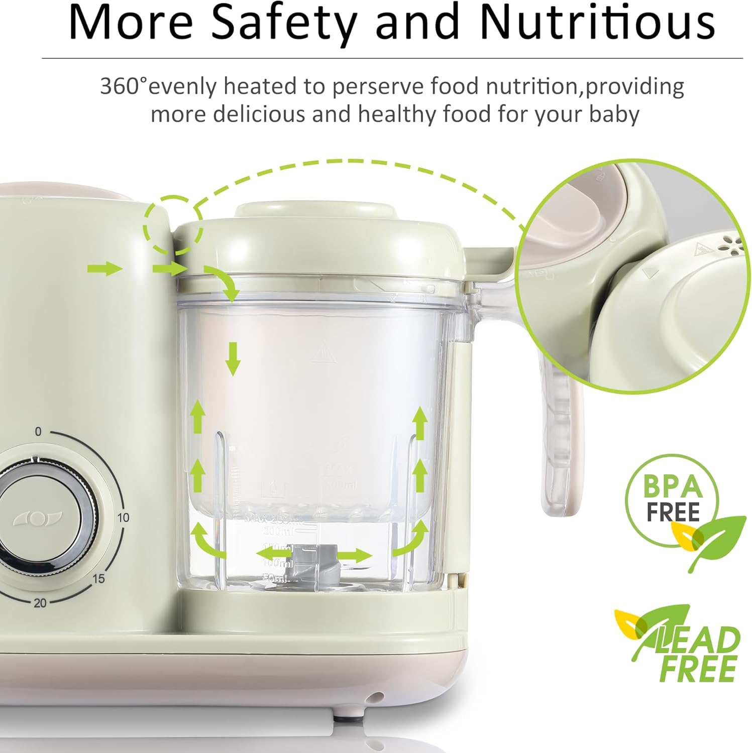 Baby Food Maker, 4 in 1 Baby Food Processor and Steamer, Puree Blender, Multifunctional Baby Puree Maker, Dishwasher Safe (Green)