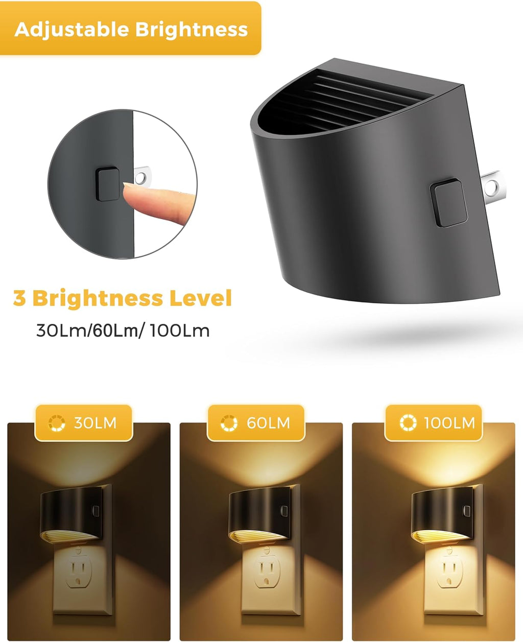 L LOHAS LED Night Lights Plug into Wall 2 Pack, Dusk to Dawn Sensor Nightlight, Brightness Adjustable, 3000K Soft White