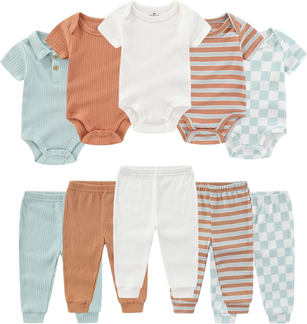 Baby Bodysuit and Pant Set Summer Ribbed Mix Match Infant Boy Girl Clothes Outfits
