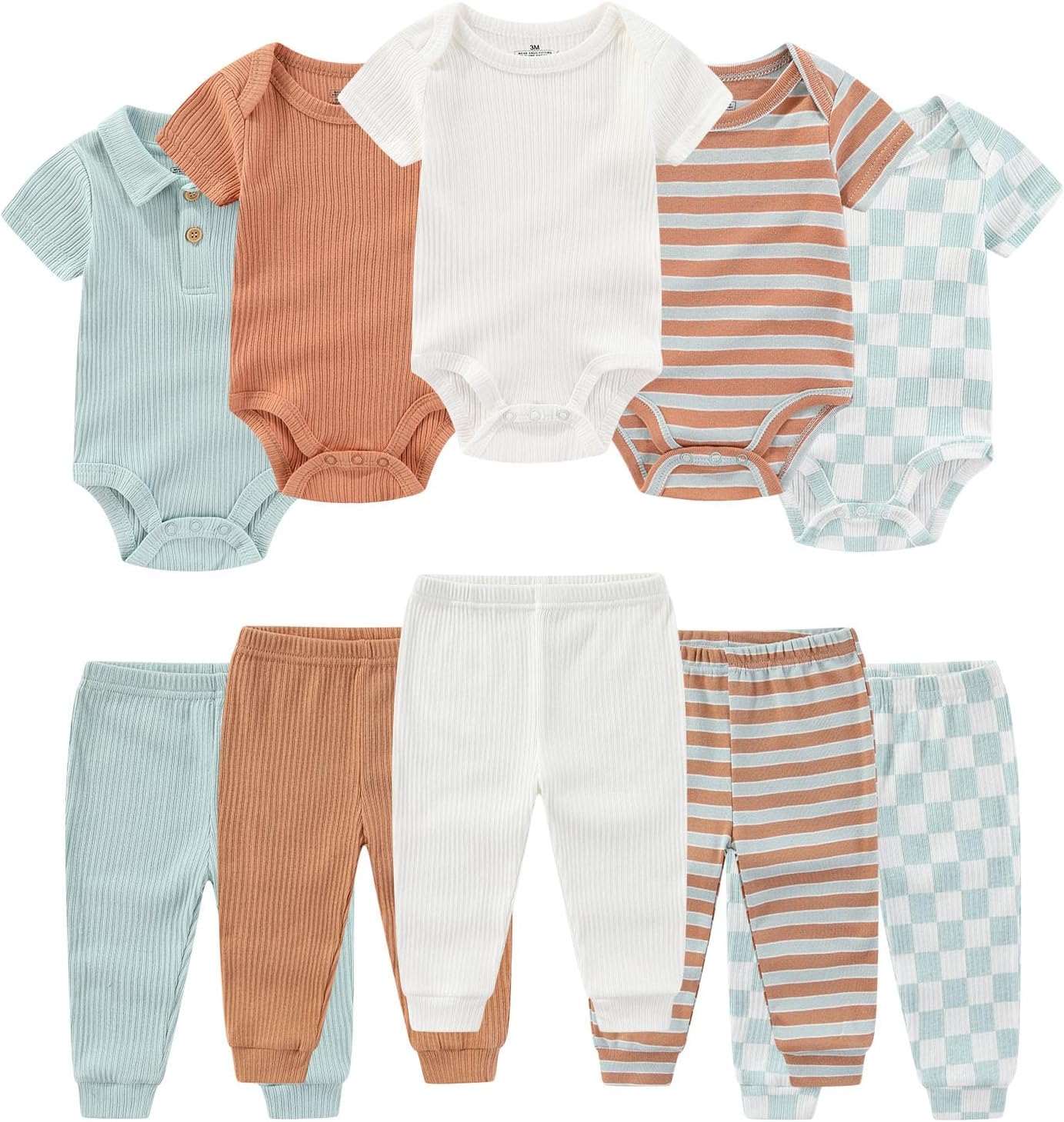 Baby Bodysuit and Pant Set Summer Ribbed Mix Match Infant Boy Girl Clothes Outfits