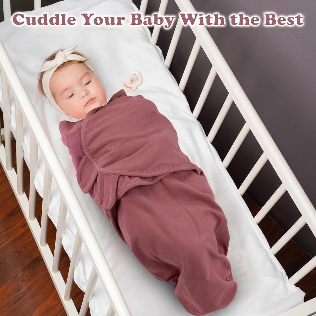 Bublo Baby Swaddles for Newborns – 3-Pack Infant Swaddles 0-3 Months – Adjustable Swaddle Sleep Sack – Soft Organic Cotton Baby Wrap for Safe & Cozy Sleep (Maroon)
