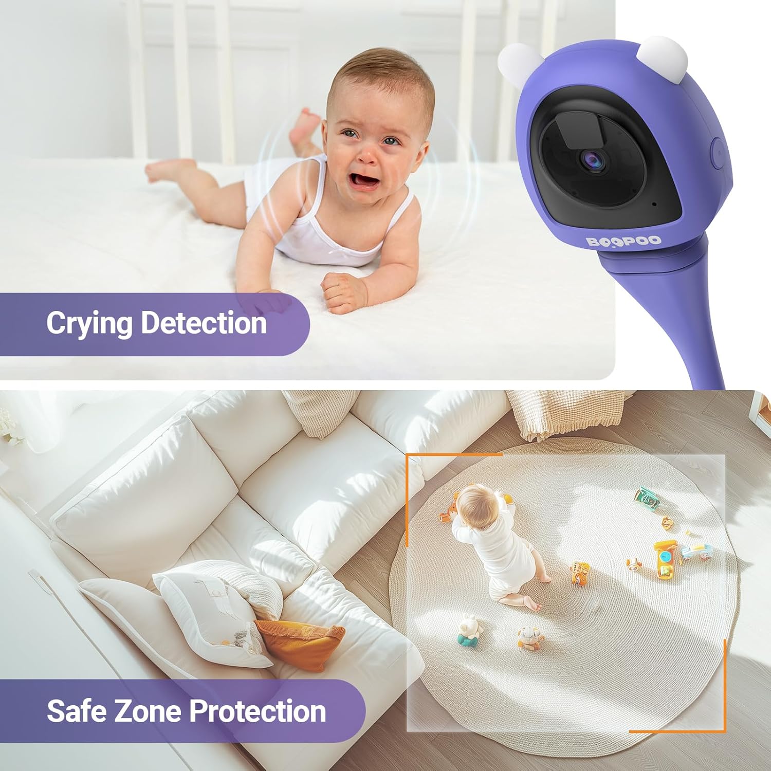 Baby Camera Monitor for AI Solution for Breathing Tracker, 2K HD Baby Monitor with Camera with Audio Video, Night Vision, Smartphone App, 2-Way Audio, Soothing Sound, No Monthly Fee Crib Mount