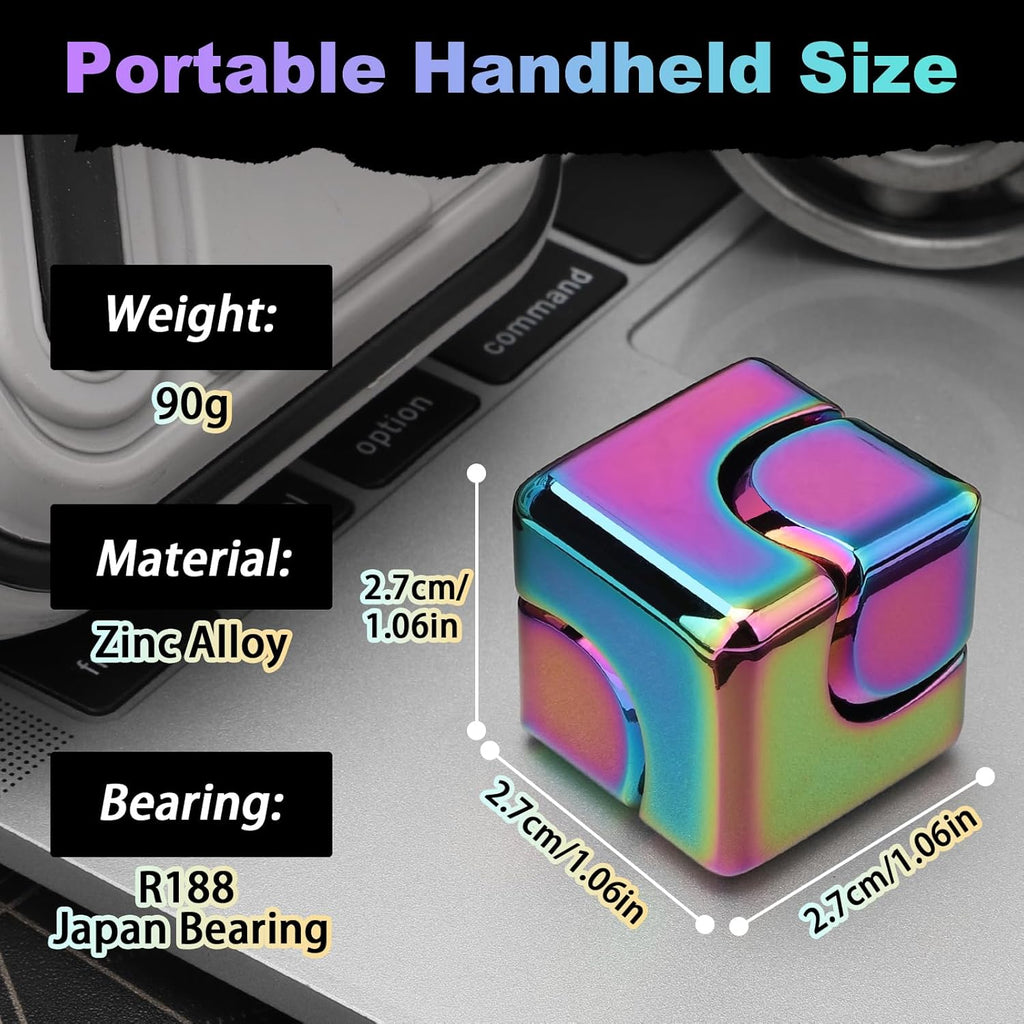 Infinity Cube Fidget Spinner Toy for Kid Adult, Metal EDC Fidget Block Figner Spinner 4 in 1 Focus Spinning Toy, Cool Sensory Desk Gadget Stress Relief Gift for Boy Girl Teen Men (Rainbow)