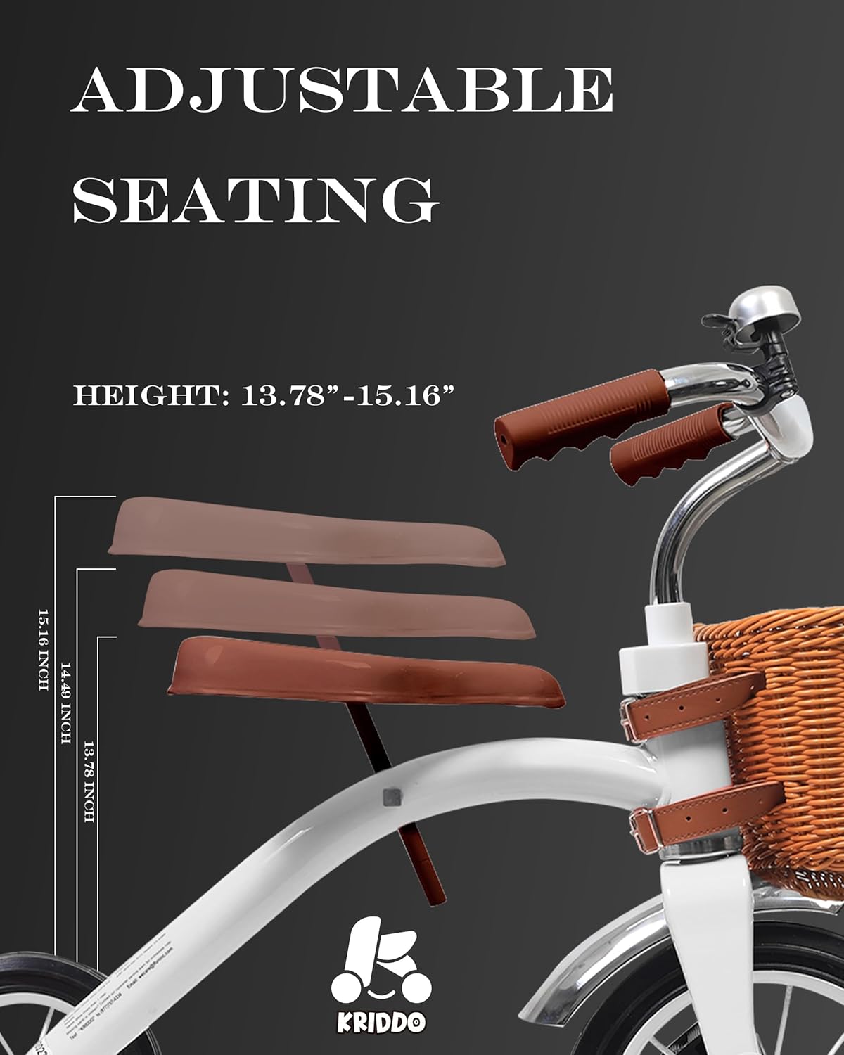 KRIDDO Classic All Metal Toddler Trike, Gift for Boys and Girls Ages 2 to 4 Year Old, Tricycle for 1 to 3 Year Olds, Sturdy Rear Deck, Deluxe Steer and Ergonomics Grip, Indoor and Outdoor, White