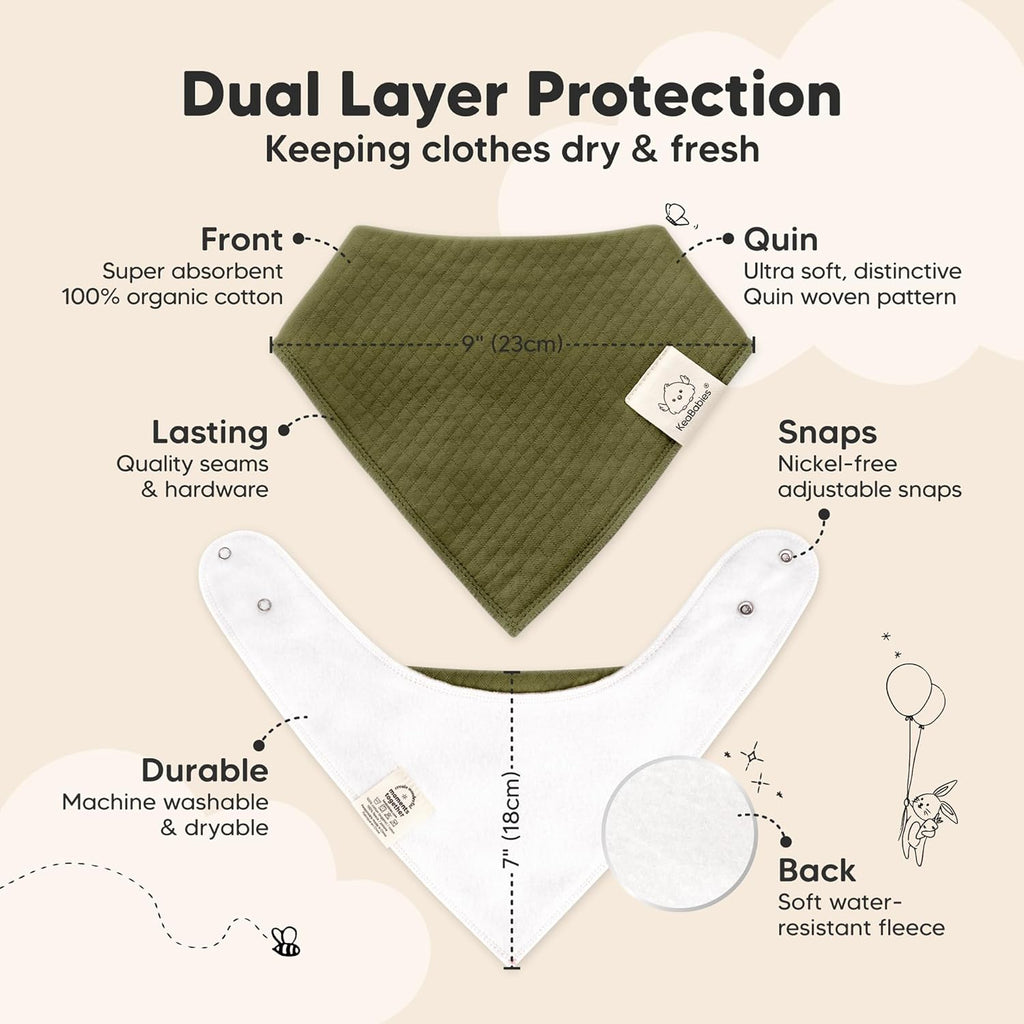 KeaBabies 8-Pack Bandana Bibs for Baby Girls, Boys - Organic Cotton Baby Bibs for Drooling & Teething Newborn, Toddler, Infant 0-36 Months, Extra Soft, Absorbent Cloth with Snaps (Basics)