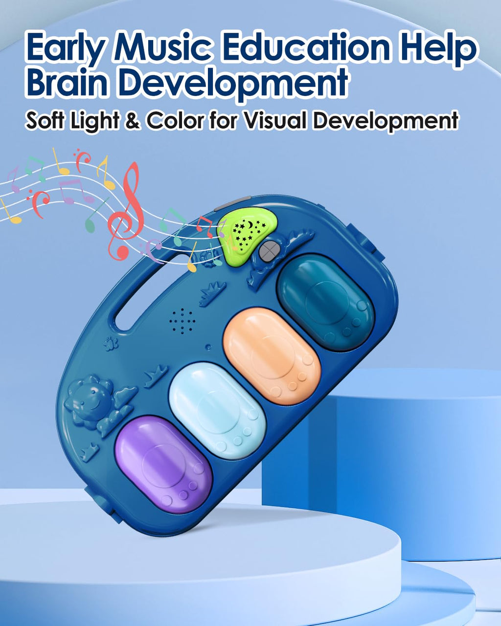 Dearlomum Baby Play Mat & Gym, Fun Piano Tummy Time Activity Mat with 5 Sensory Toys, Music & Lights - Boy & Girl Gifts, 0-12 Months (Blue)