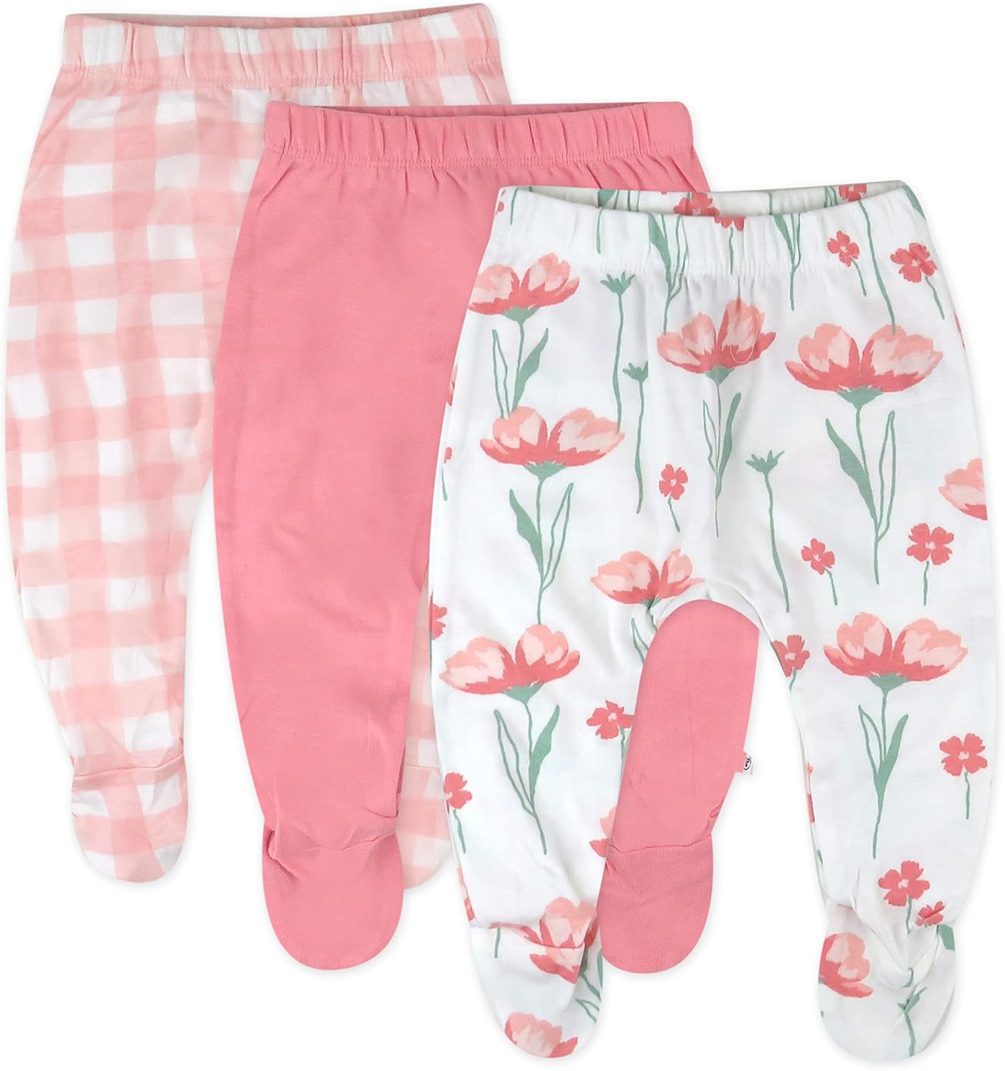 HonestBaby 3-pack Footed Pants Roomy Fit Pull on Bottoms 100% Organic Cotton for Infant Baby Boys, Girls, Unisex