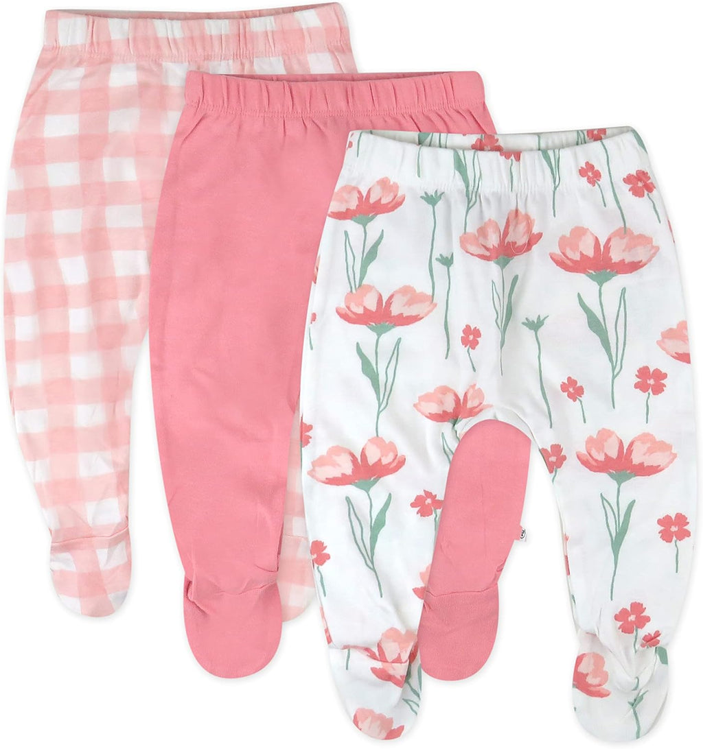 HonestBaby 3-pack Footed Pants Roomy Fit Pull on Bottoms 100% Organic Cotton for Infant Baby Boys, Girls, Unisex