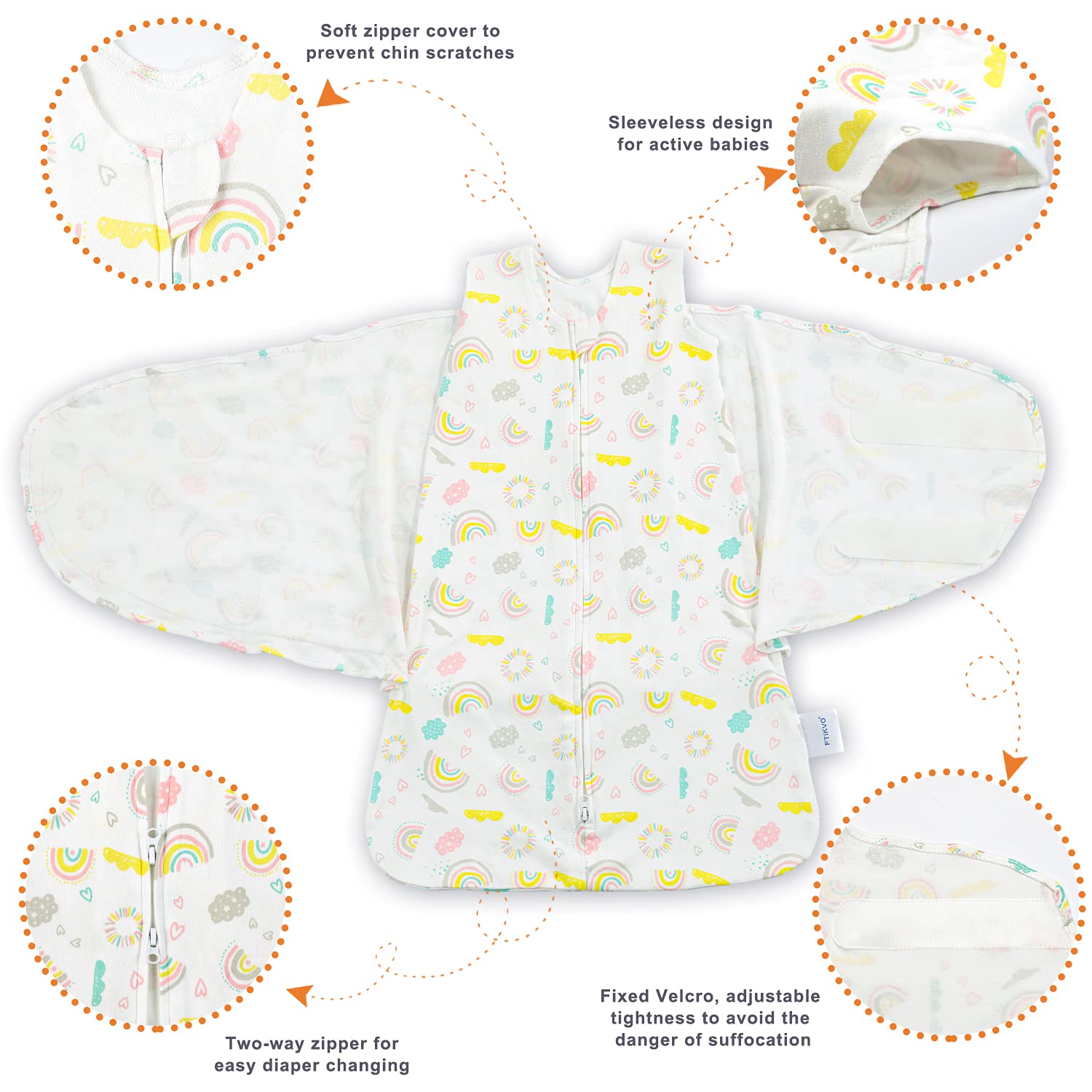 Swaddle-Blanket Baby Girl & Boy Swaddles Newborn Infant Transition 100% Cotton Wrap Blankets, 3-Way Adjustable Wearable Blanket, TOG 1.0 (Rainbow, 3-6 Month)