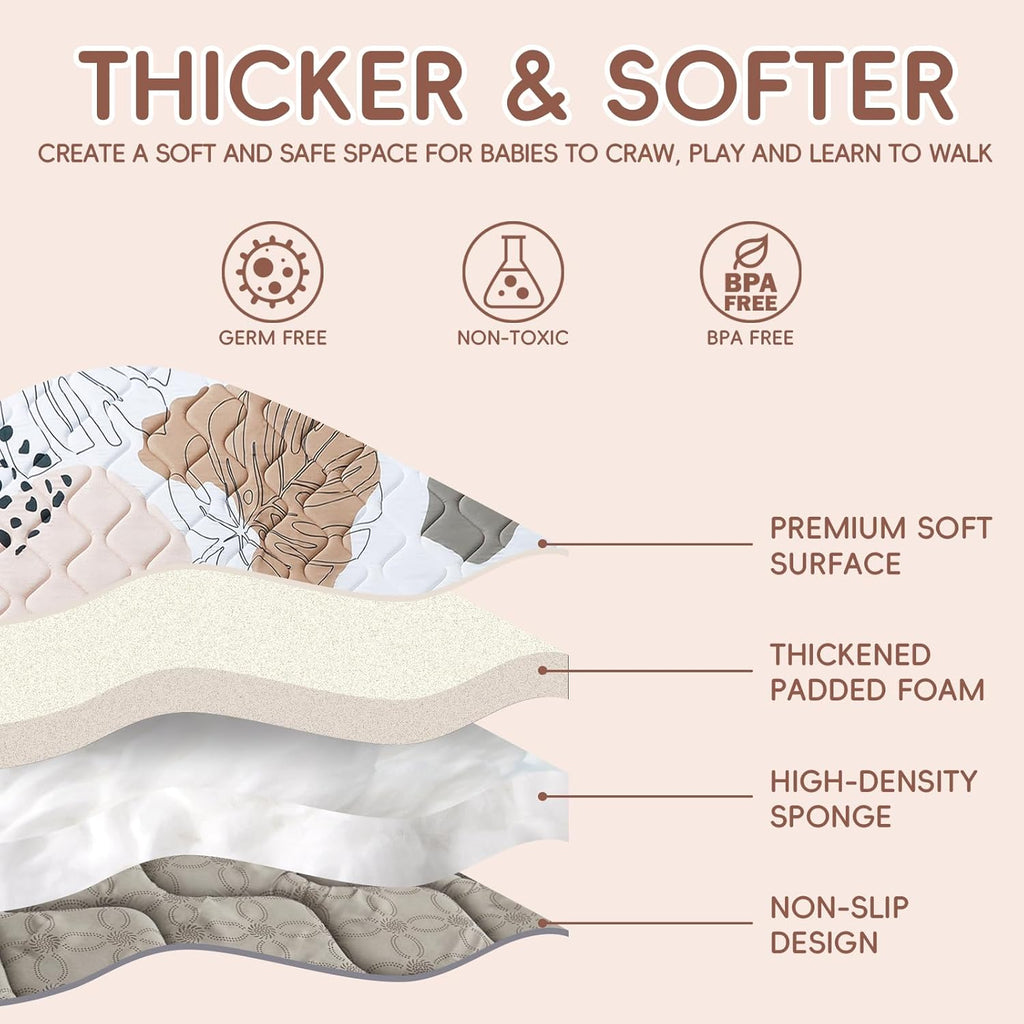 Baby Play Mat - Thicken 71x59 Inch Soft Foam Crawling Mat for Playpen & Floor, Non-Slip Waterproof Activity Playmats for Infants & Toddlers, Portable Foldable & Machine Washable, Boho Design