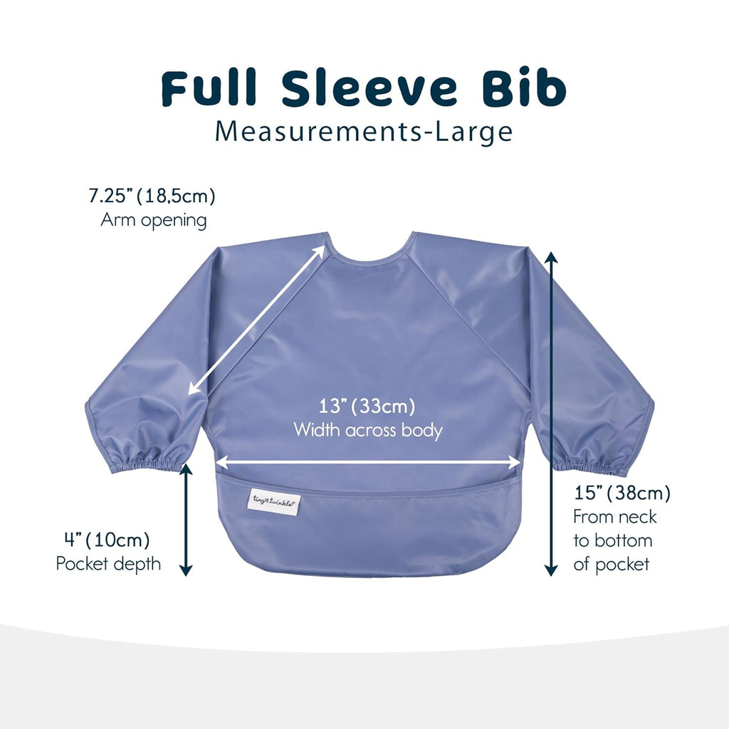 Tiny Twinkle Mess Proof Baby Bibs, 2pk Waterproof Smock Baby Bibs for Eating, Machine Washable Long Sleeve Bibs, Baby Led Weaning, Toddler Bibs, BLW Supplies (Periwinkle Putty, Large 2-4 Years)