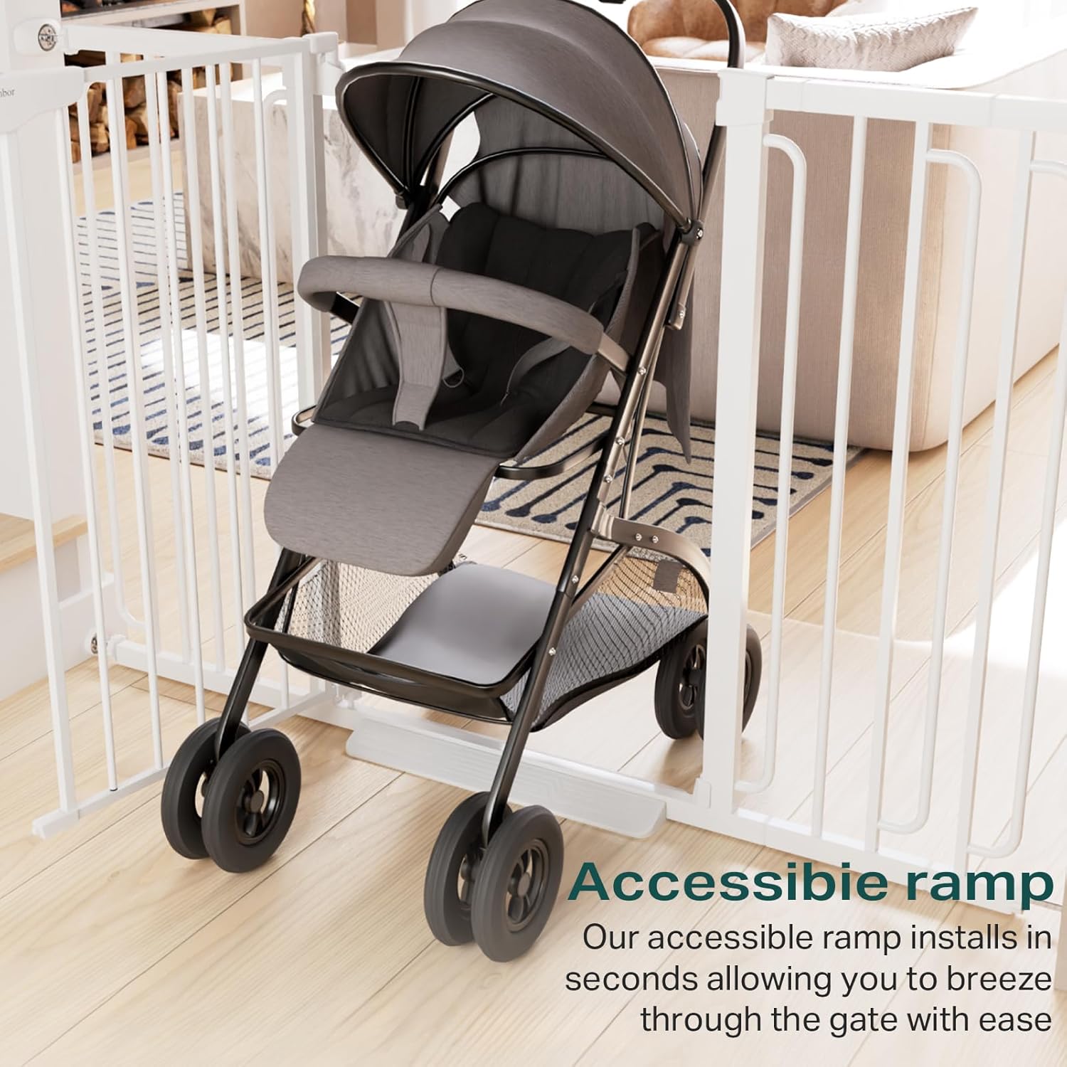 Cumbor 36" Extra Tall Baby Gate for Stairs, 29.7-57" Extra Wide Dog Gate for Doorways Hallways, Pressure Mounted Child Gate for Wide Opening, Auto Close Personal Safety for Babies and Pets, White