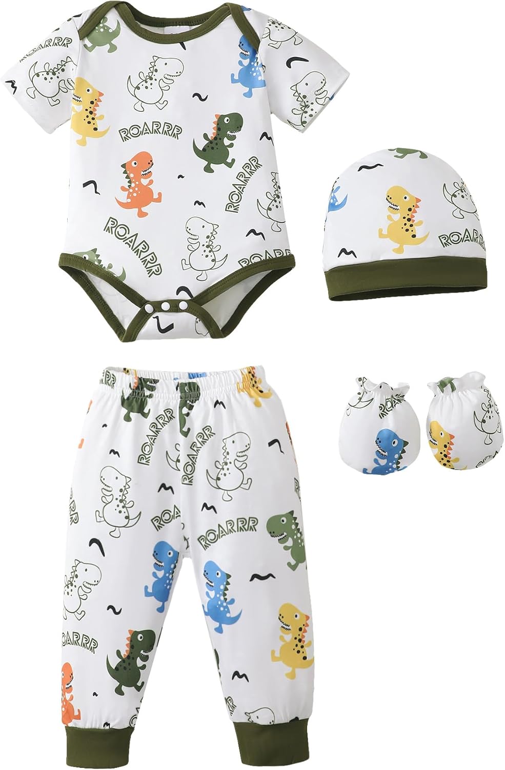 NZRVAWS Newborn Baby Boy Girl Clothes Unisex Infant Romper Pants Set Hat 4-Pack Outfits 0-12 Months 16 Pieces Toddler