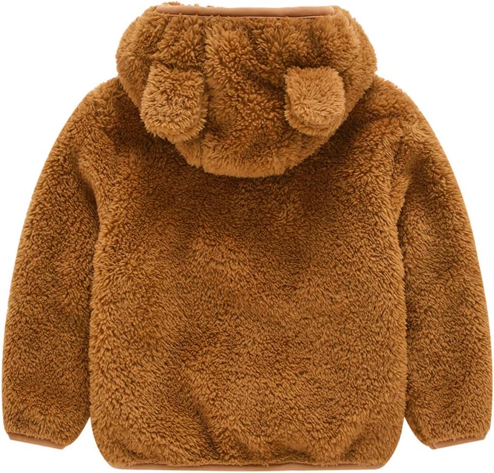 AIWUHE Toddler Boys Girls Hooded Jacket Fleece Hoodie Winter Warm Solid Color Teddy Coat Zip-up Bear Ear Sweater Fall Clothes