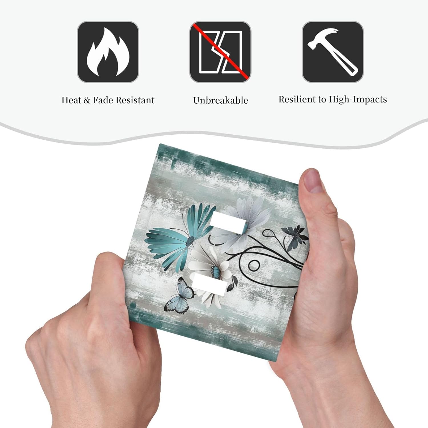 Decorative Switch Plates Rustic Teal Daisy Floral Flowers Butterfly Wood Grain 2 Gang Double Toggle Outlet Light Switch Cover Wall Plate Electrical Faceplate for Bathroom Bedroom Decor