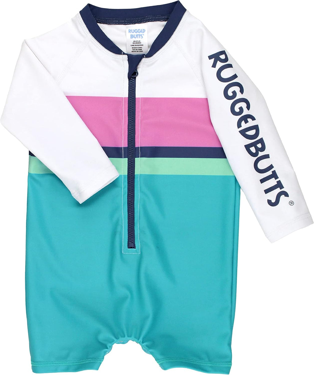 RUGGEDBUTTS Baby/Toddler Boy Swimsuit, One Piece Zipper Rash Guard Sunsuit with UPF 50+ Sun Protection