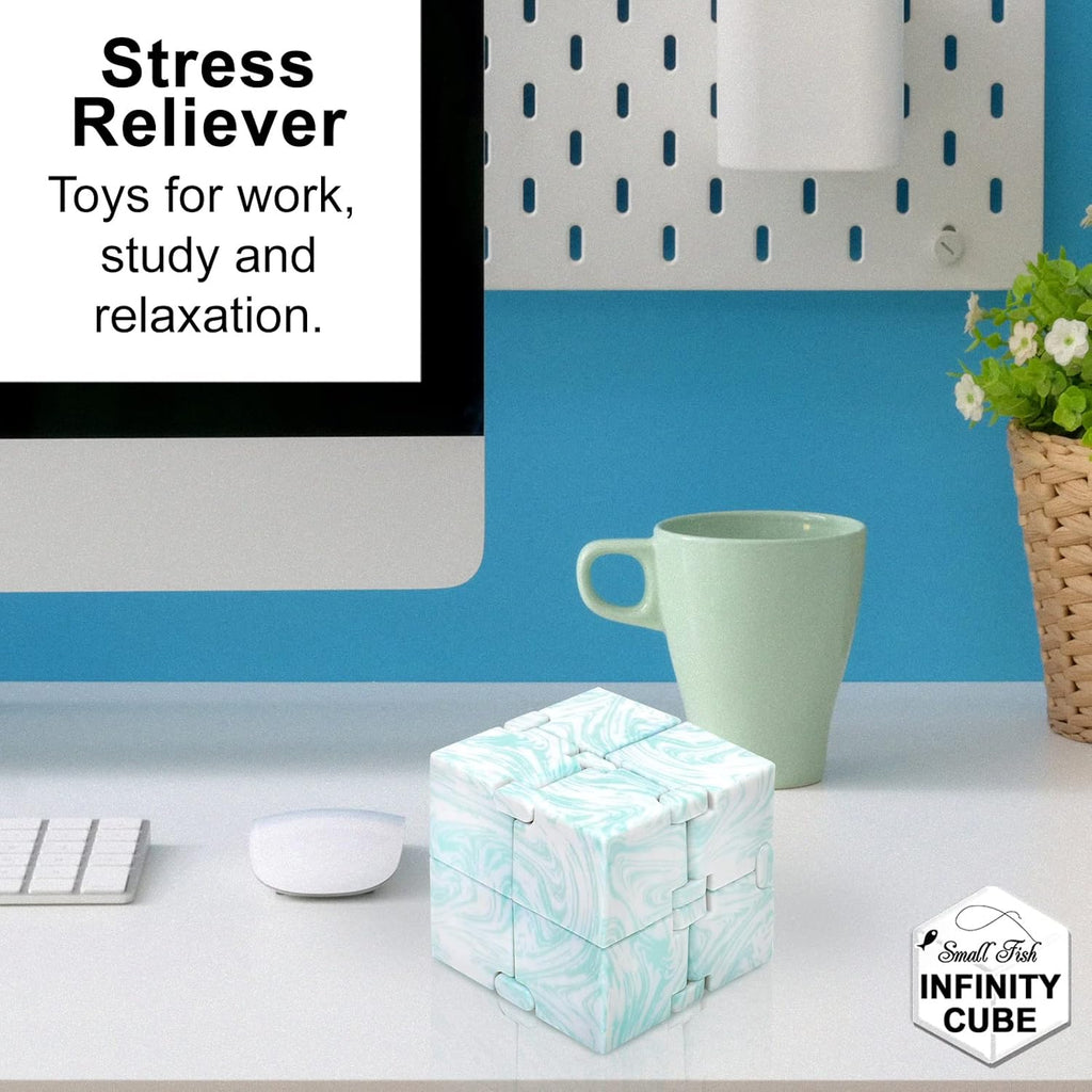 SMALL FISH Infinity Cube Sensory Fidget Toy, Sensory Tool EDC Fidgeting Game for Kids and Adults, Cool Mini Gadget Best for Stress and Anxiety Relief, Hand-Held Fidget Toy (Marble)