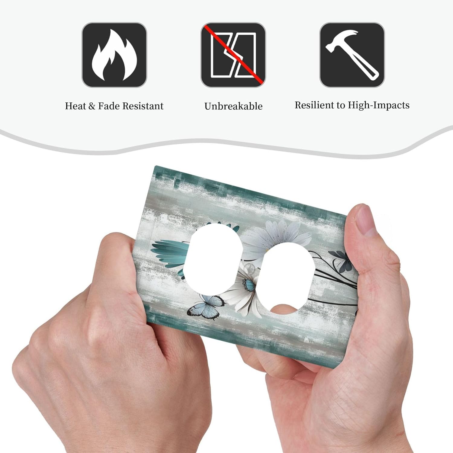 Outlet Covers Rustic Teal Daisy Floral Flowers Butterfly Wood Grain 1 Gang Duplex Wall Plate Decorative Switch Plates Electrical Receptacle Faceplate Light Switch Cover for Bathroom Bedroom