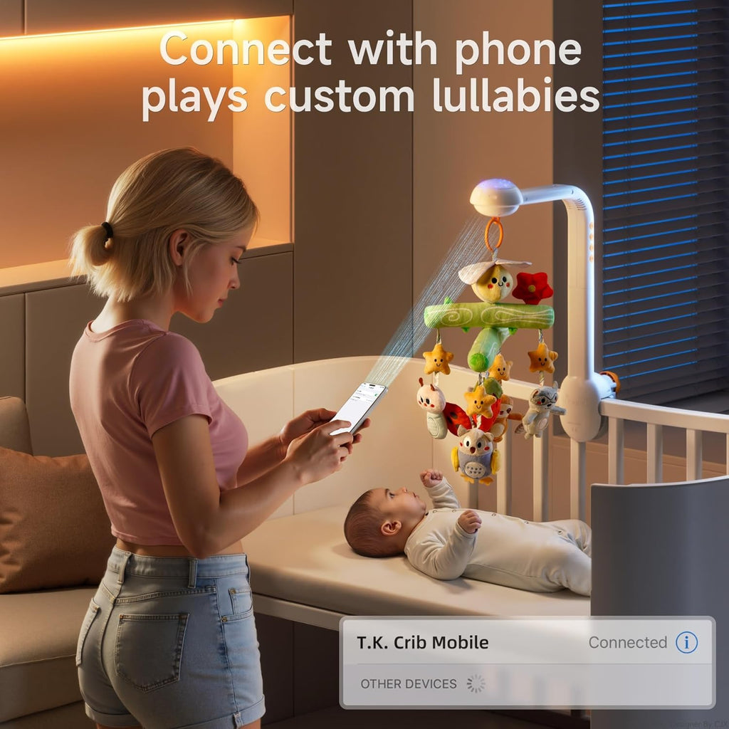 TUMAMA Crib Mobile with Music and Lights, Baby Mobile Cute Bee Crib Toys Hanging, Remote Control Nursery Mobiles for Bassinet, Rotation, Starlight Projection and Lullabies for Babies