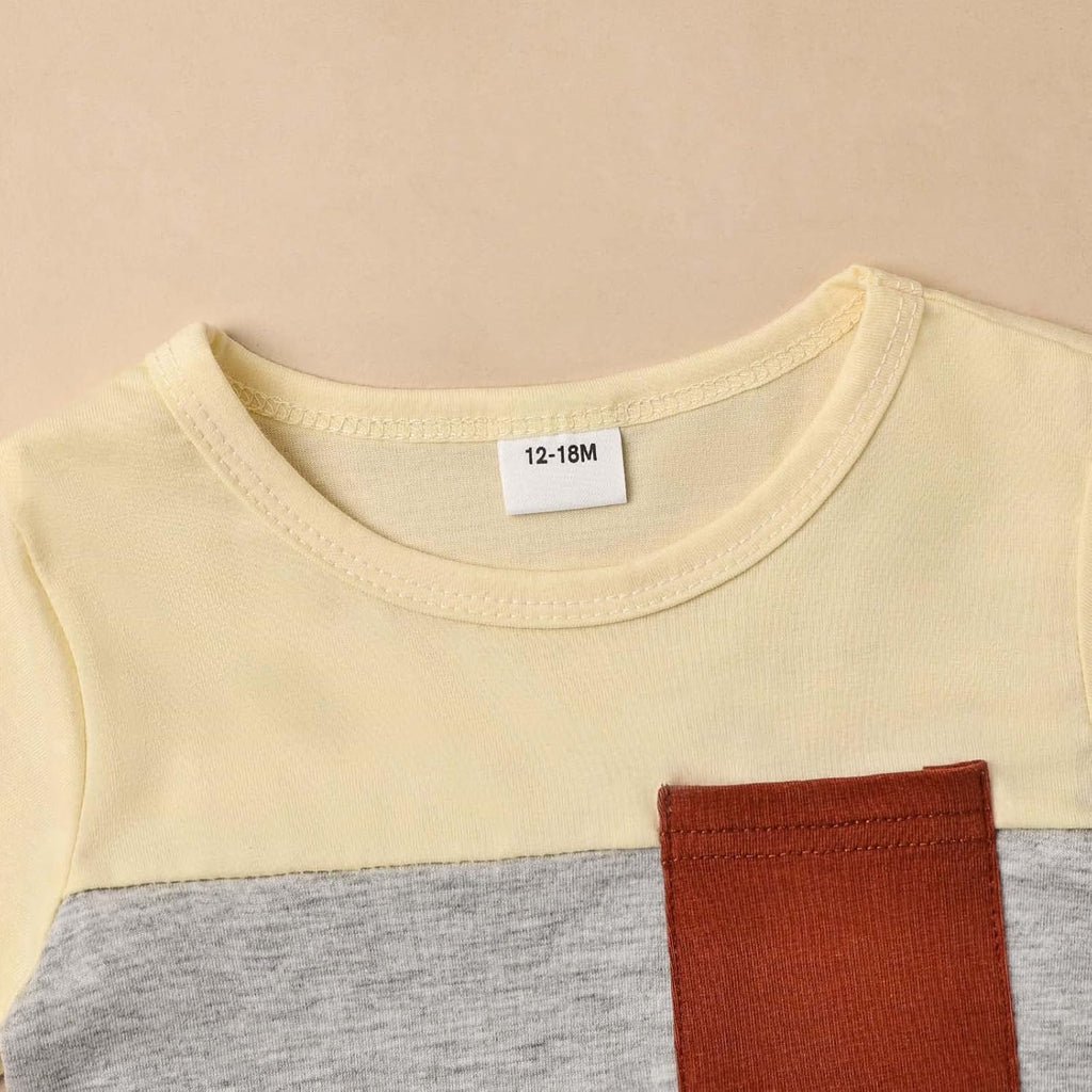 Baby Boy Clothes Toddler Boy Summer Outfits Short Sleeve Patchwork Top T-shirt & Pocket Pant Set 2 Piece 12 Months-4T