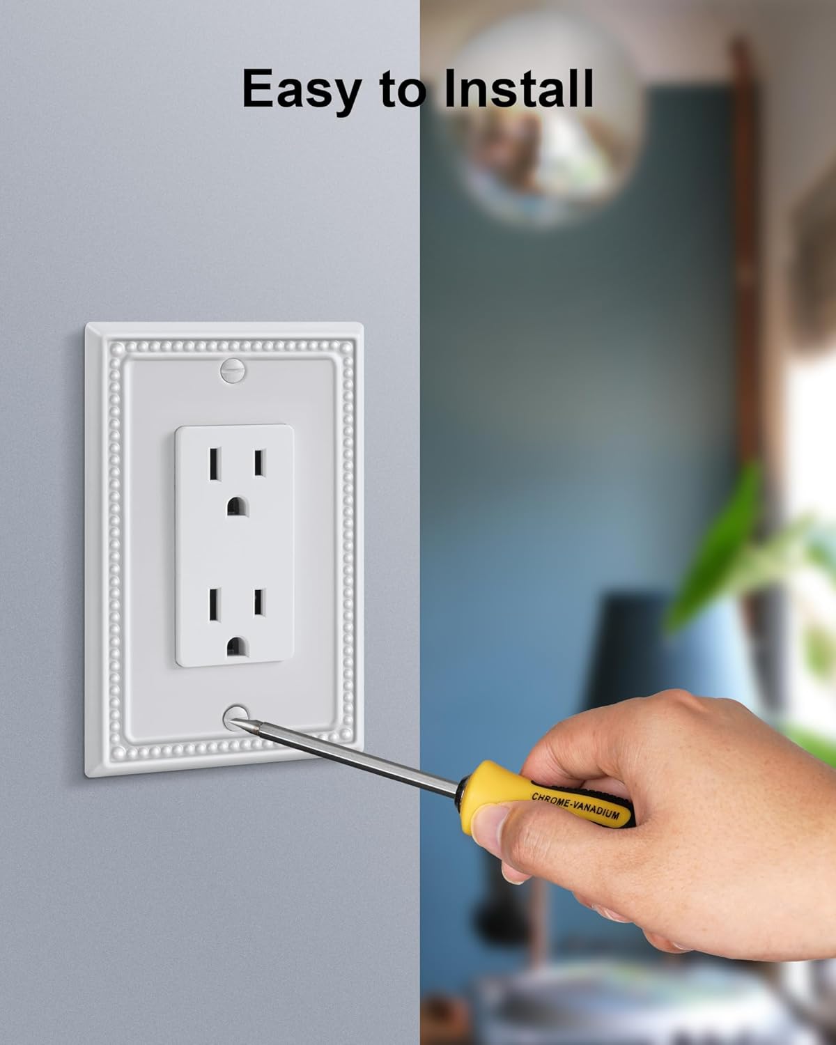 6-Pack Decorator Outlet Cover Plate, Decorative Switch Plates and Outlet Covers, Pure White Metal Wall Plates for Electrical Outlets, Receptacle, GFCI Outlet, Dimmer Switch