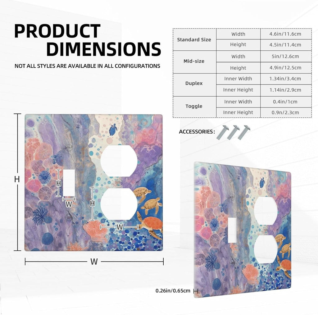 Turtle Coral Fish Watercolor Colorful Underwater World Wallplates 1 Toggle 1 Duplex Switch Plate Electrical GFCI Faceplate Decorative Light Switch Covers for Kids Room Home Decor