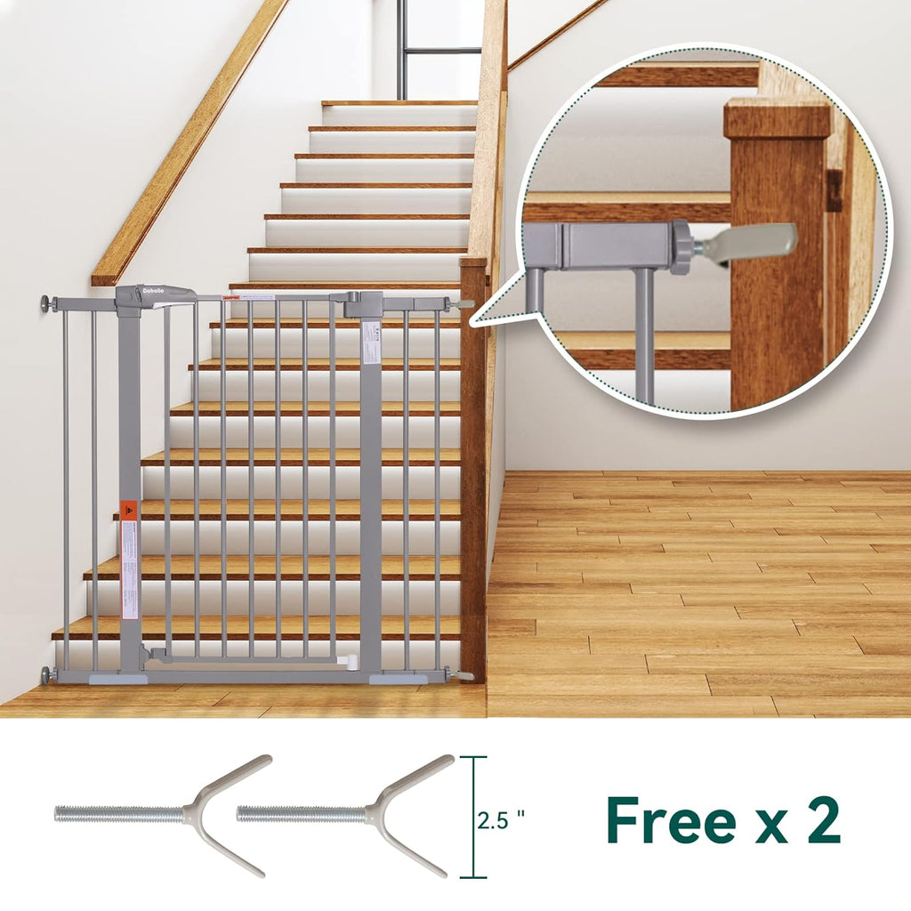 BABELIO 36-Inch Tall Baby Gate, 26-40" Wide Auto-Close Pet Gate, Easy Install and No-Drilling, Pressure Mounted with Wall Protectors and Extension Kits, Gray