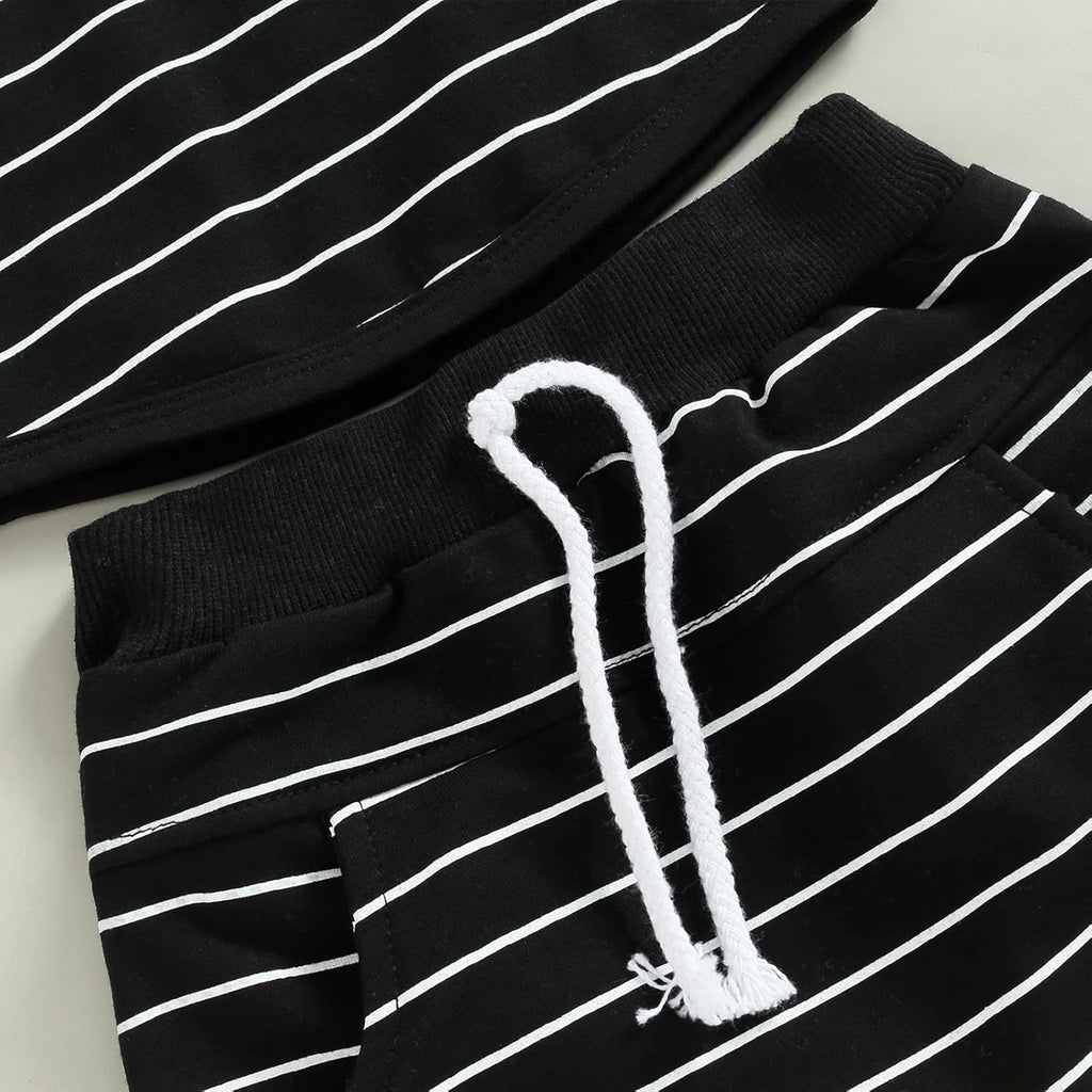 Toddler Baby Boy Summer Hooded Outfit Contrast Color Short Sleeve T Shirt Top Elastic Shorts Summer Clothes Set