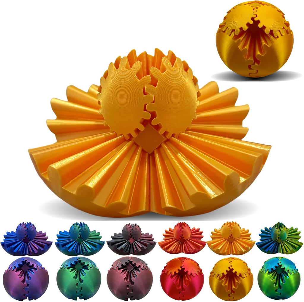 Gear Ball 3D Printed, The Steampunk Whirling Wonder Fidget Ball Toy, Gear Ball 3D Model Cube Fidget Toy, Funny Stress & Anxiety Relaxing Fidget Toy for Adults & Kids (Pink&Gray)