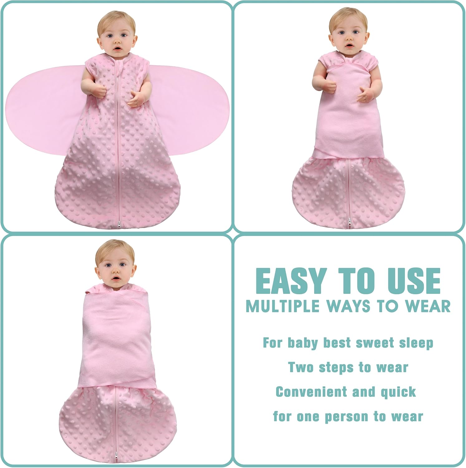 Fleece Newborn Sleep Sack Baby Swaddle,3-Way Adjustable Wearable Blanket,2 Pack Fleece Swaddling Sleeping Bag TOG 2.0， (Gray & Pink, 6-12 Months)