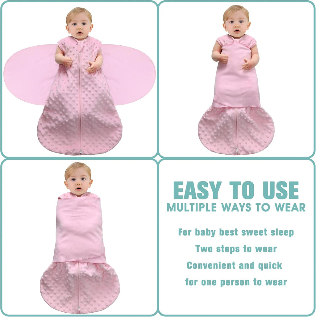 Fleece Newborn Sleep Sack Baby Swaddle,3-Way Adjustable Wearable Blanket,2 Pack Fleece Swaddling Sleeping Bag TOG 2.0， (Gray & Pink, 0-3 Months)