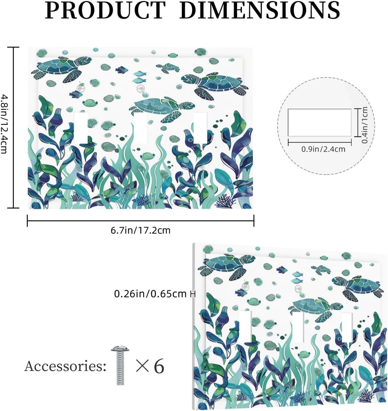 Decorative Switch Plates Vibrant Turtle Seagrass Watercolor Painting 3 Gang Wall Plate Triple Toggle Light Switch Cover Faceplate Electrical Wall Panels for Bathroom living Room Decor