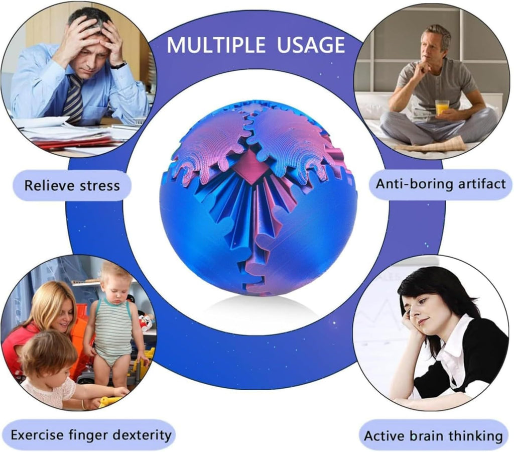 Gear Sphere, Gear Ball 3D Printed Gear Ball Spin Ball OR Cube Fidget Toy, Gear Ball Fidget Toy, Gear Sphere Desk Toy, Fidget Ball for Stress and Anxiety Relaxing, Into Any Shape You Want