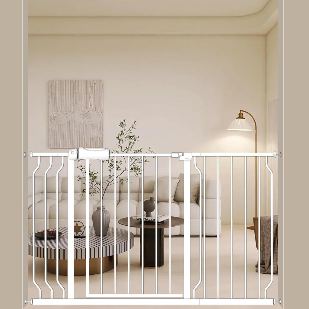 ALLAIBB Extra Wide Baby Gate Pressure Mount with Auto-Close, White Metal Safety Gate for Stairs & Doorways - Child Proof, Pet Barrier for Hallways, Kitchen, Living Room for 48.03-52.76 inch