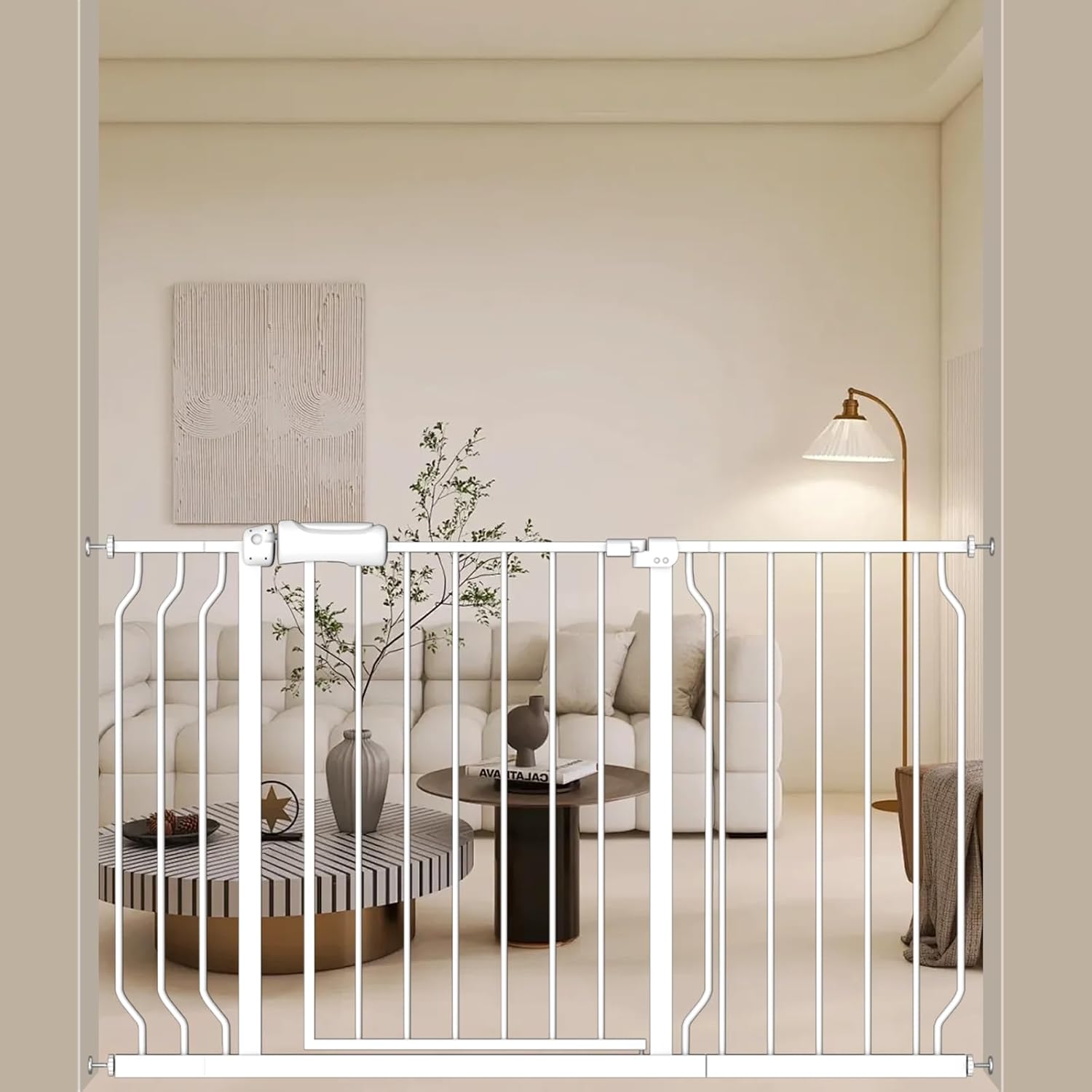 ALLAIBB Extra Wide Baby Gate Pressure Mount with Auto-Close, White Metal Safety Gate for Stairs & Doorways - Child Proof, Pet Barrier for Hallways, Kitchen, Living Room for 48.03-52.76 inch