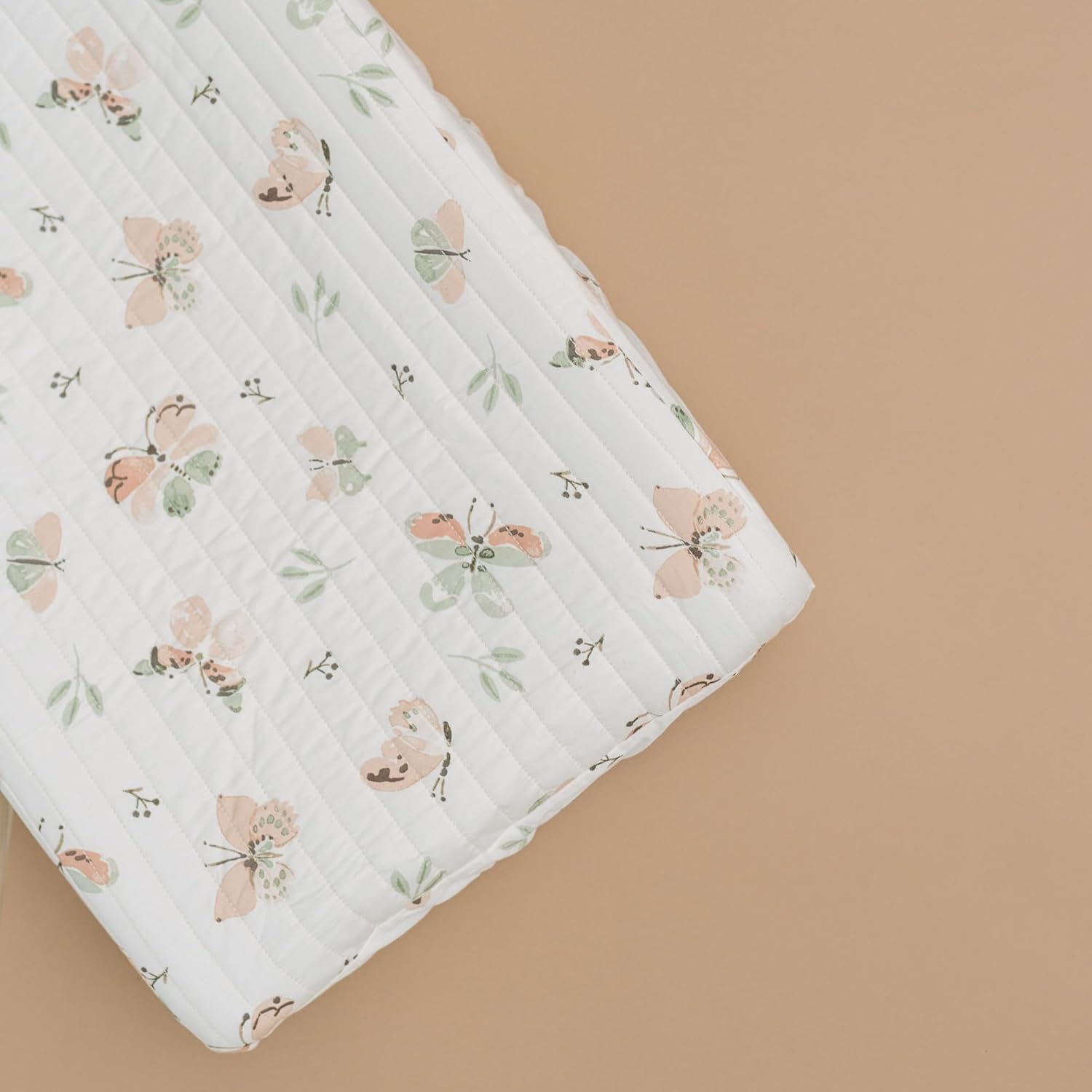 Crane Baby Woodland Quilted Changing Pad Cover Cotton Sateen, Secure Elastic Fit, Pink Boho Rainbow Change Pad Cover for Girls, Diaper Changing Pad Cover, Girls Nursery Decor