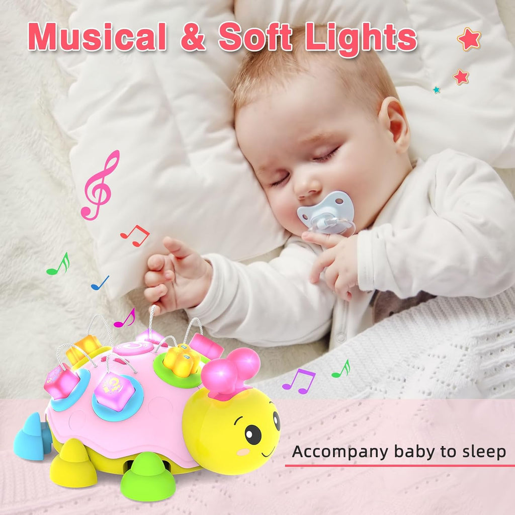 Baby Crawling Toys 6-12 Months,Musical Ladybug Crawling Toy for Infants 0-3-6 7 8 9 10 12-18 Months,Early Education Light Up Music Walking Toys,Shape Matching,Tummy Time Toys for Boy Girl Gift.(Pink)