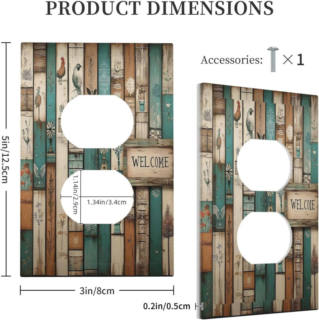 Outlet Covers Vintage Wood Brown Turquoise Splicing 1 Gang Duplex Light Switch Cover Decorative Switch Plates Electrical Receptacle Faceplate Wall Plate For Farmhouse Cabin Decor