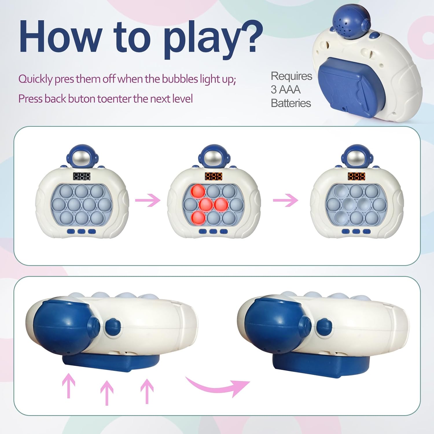 Fast Push Game Pop Fidget Toys for Kids, Fast Push Bubble Game, Handheld Puzzle Game Sensory Toys with LED Screen, Quick Push Light Up Game Gifts for 3-12 Year Old Girls Boys